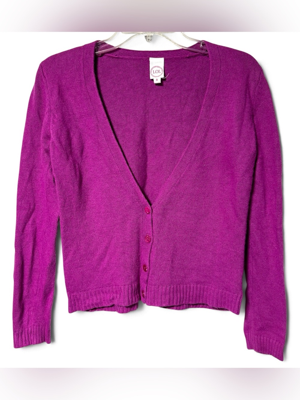 Lady Lol Paris Fuschia Cropped Cardigan Sweater S Wool Cashmere Angora Preppy